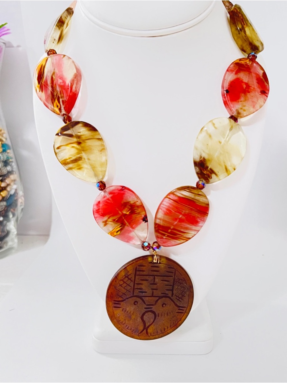 Cherry Quartz Necklace With Carved Pendant